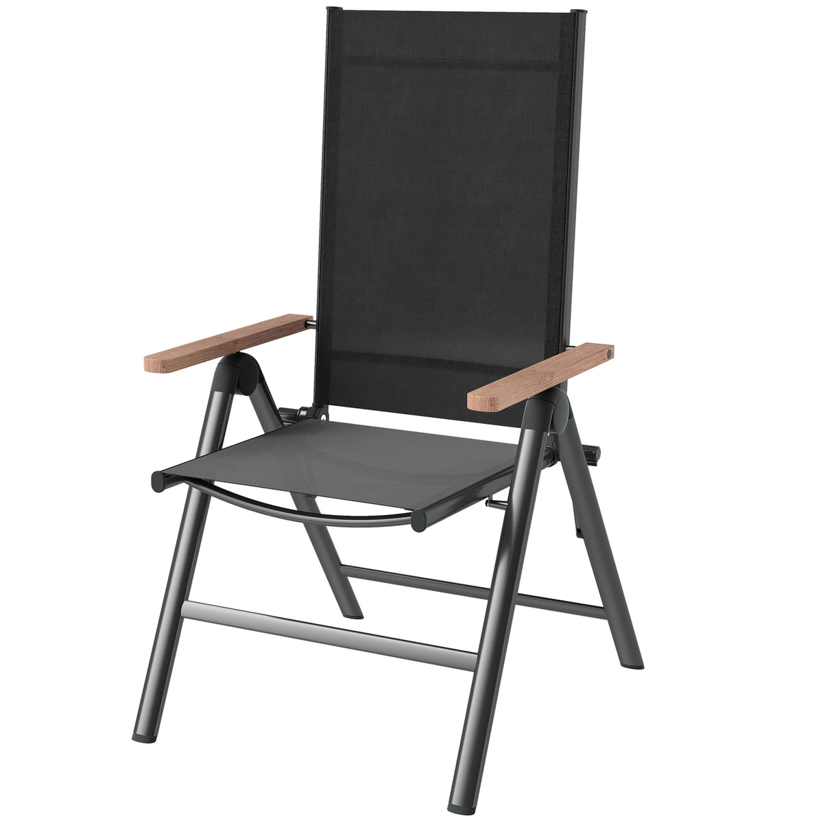 Outsunny Gartenstuhl aus Stahl Klappstuhl mit Armlehnen klappbar Balkonstuhl 120kg Belastbar 60 x 73 x 108cm Schwarz