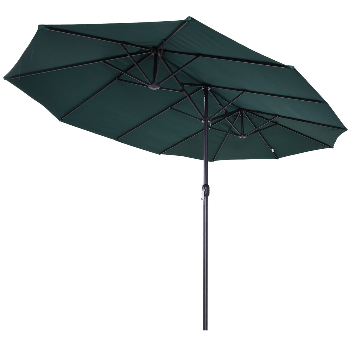 Outsunny Sonnenschirm Gartenschirm Marktschirm Doppelsonnenschirm Terrassenschirm mit Handkurbel Dunkelgrün Oval 460 x 270 x 240 cm