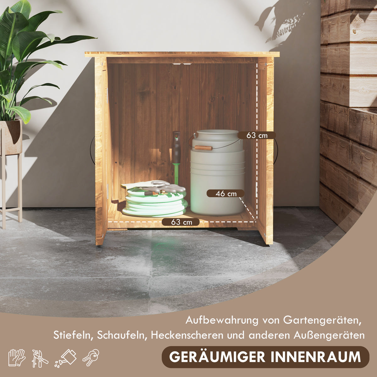 Outsunny Gartenschuppen, Doppeltür, Magnetverschlüsse, wetterfest, Naturholz, 77B x 55T x 72H cm, Braun