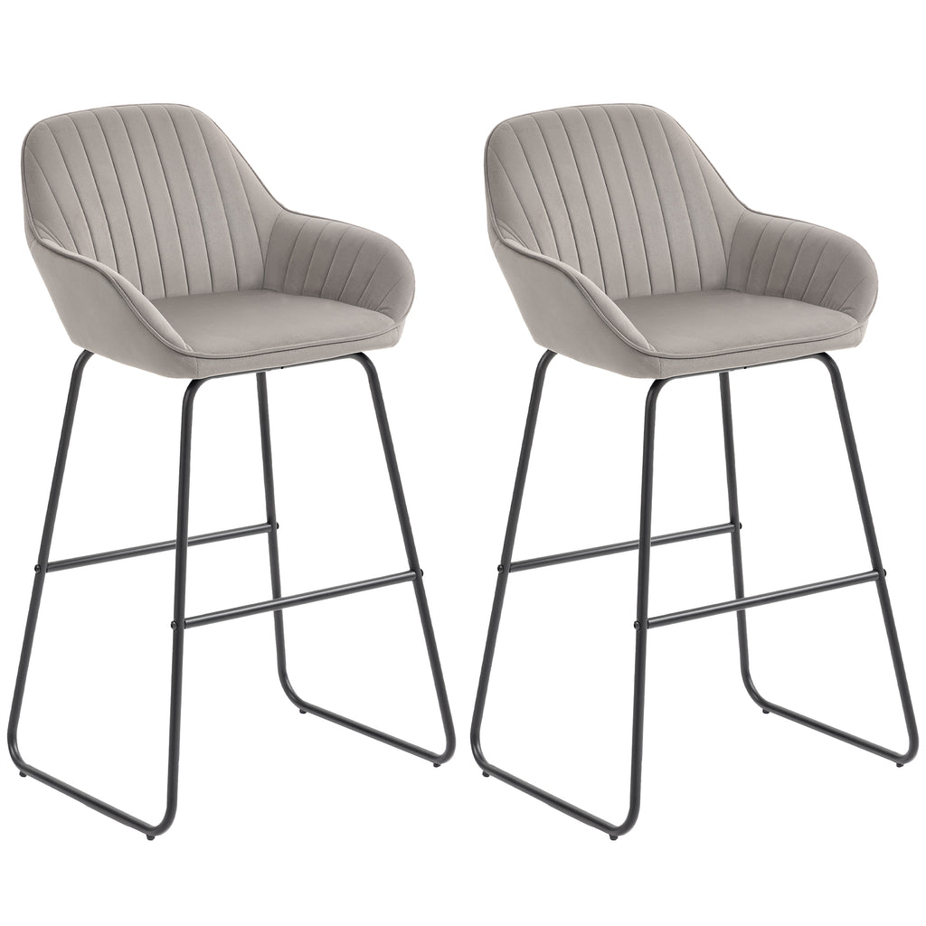 HOMCOM 2er-Set Barstühle, Barhocker mit Stoffbezug und Schaumstoffpolsterung, Polsterhocker mit Metallbeinen, Grau