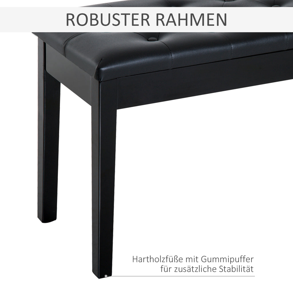 HOMCOM Klavierhocker, Klavierbank mit Verstecktem Stauraum, Klavierstuhl mit Kunstleder Kissen, Pianobank, Massivholz Keyboardbank für Piano, Keyboard, 76 x 36 x 50 cm, Schwarz