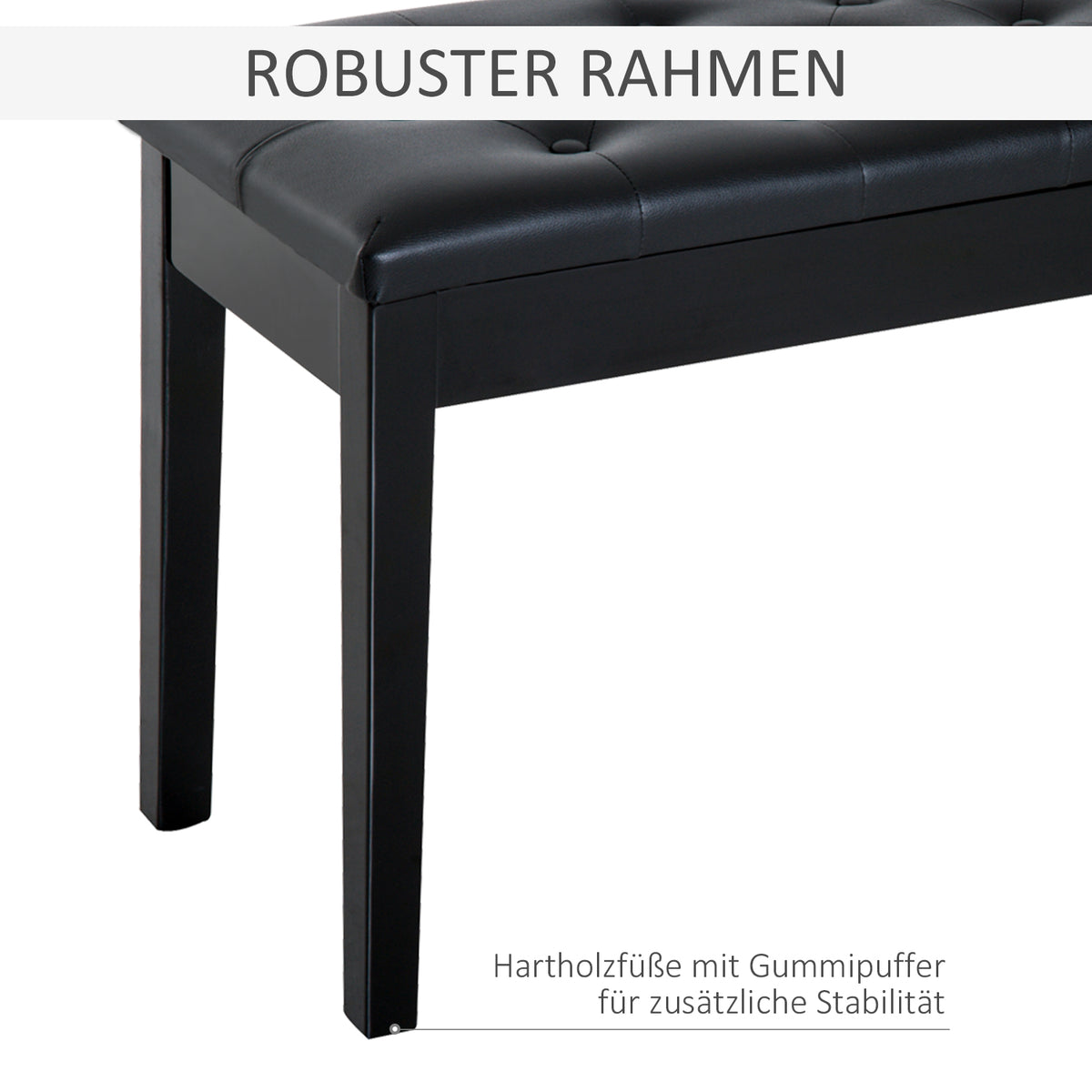 HOMCOM Klavierhocker, Klavierbank mit Verstecktem Stauraum, Klavierstuhl mit Kunstleder Kissen, Pianobank, Massivholz Keyboardbank für Piano, Keyboard, 76 x 36 x 50 cm, Schwarz