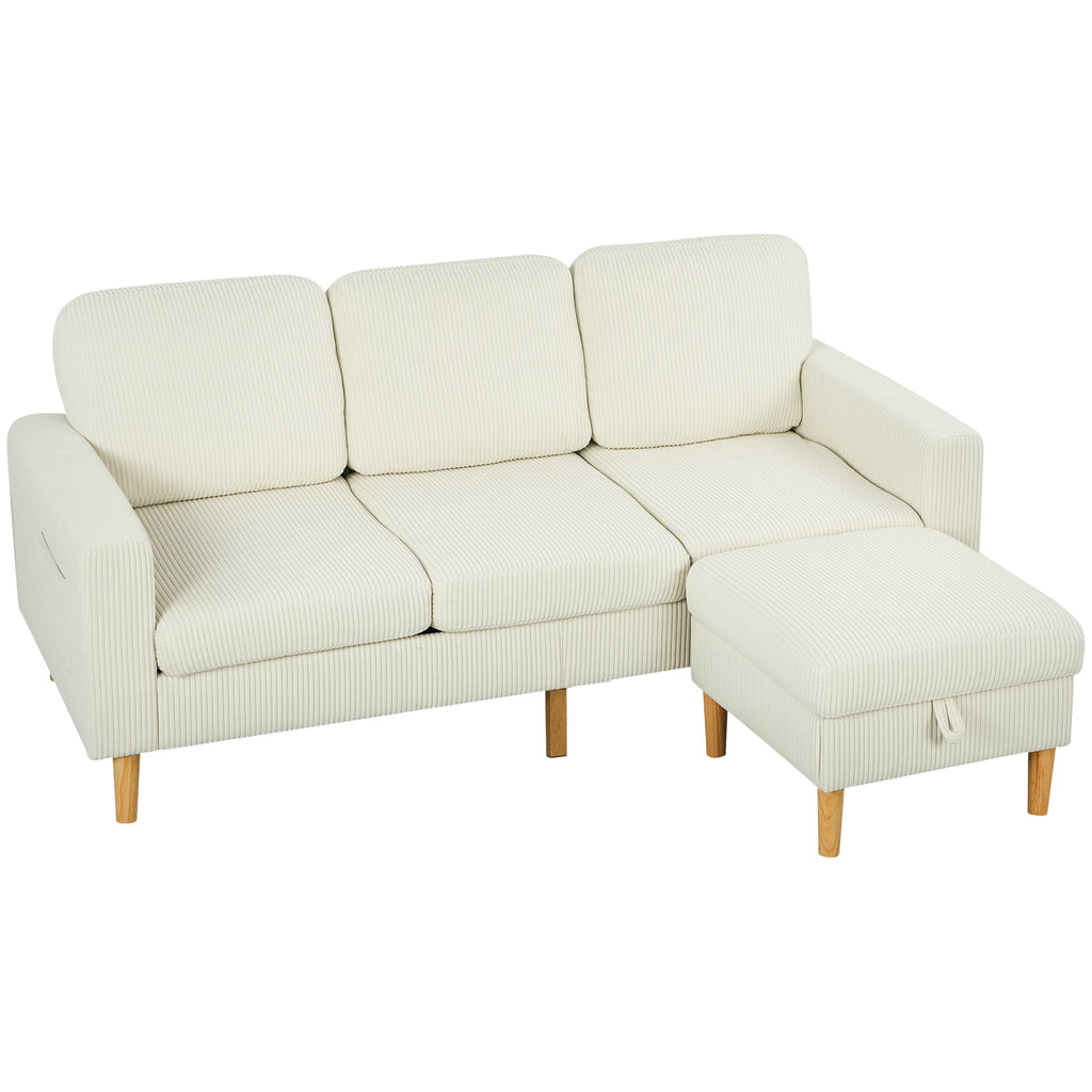 HOMCOM 3-Sitzer-Sofa mit Hocker, Rippenvelours-Sofa, gepolsterte Sitzfläche und Rückenlehne, 192x138x85cm, Beige