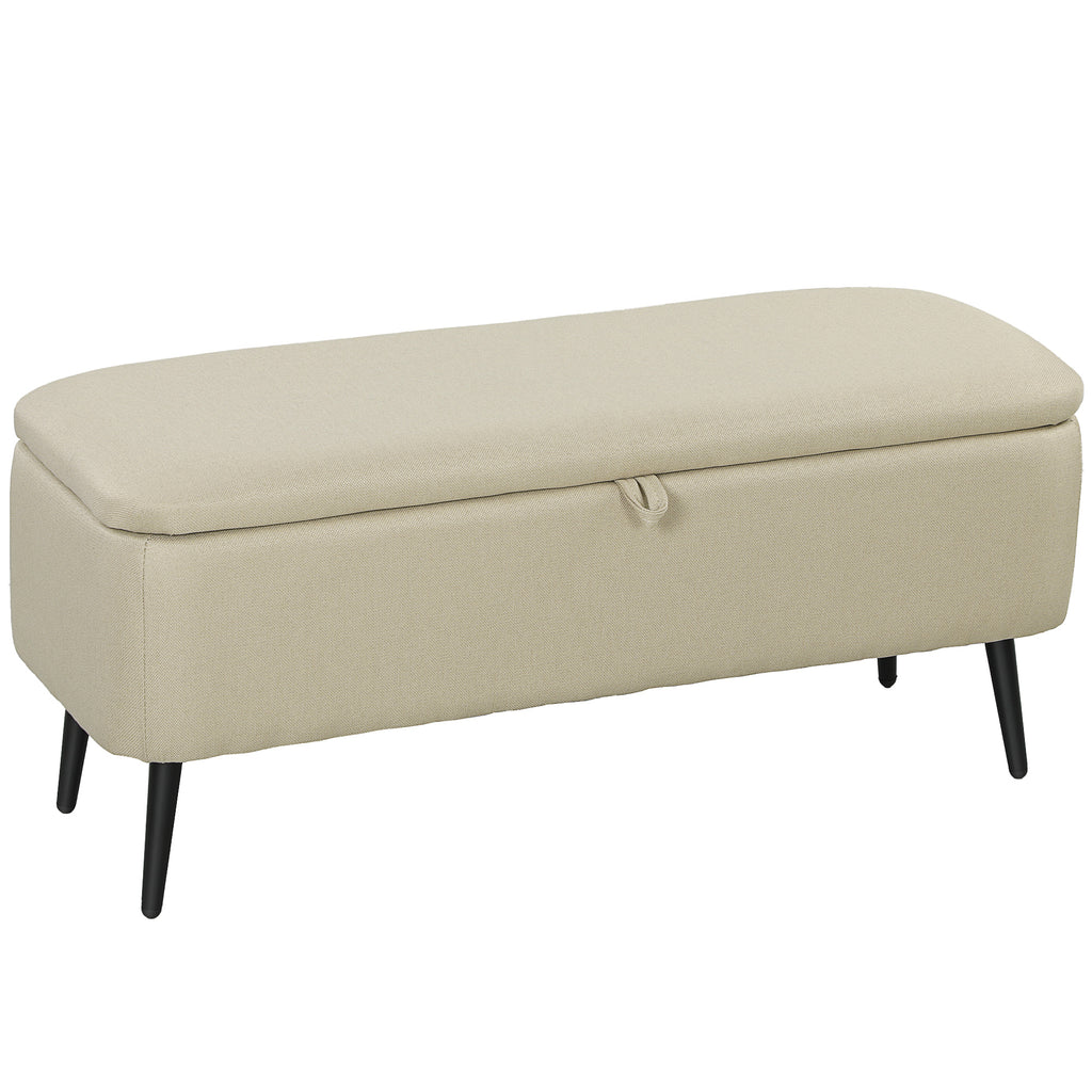 HOMCOM Aufbewahrungsbank mit klappbarem Deckel und Stahlbeinen für Schlafzimmer Wohnzimmer Eingangsbereich 101x38,5x44,5 cm Beige
