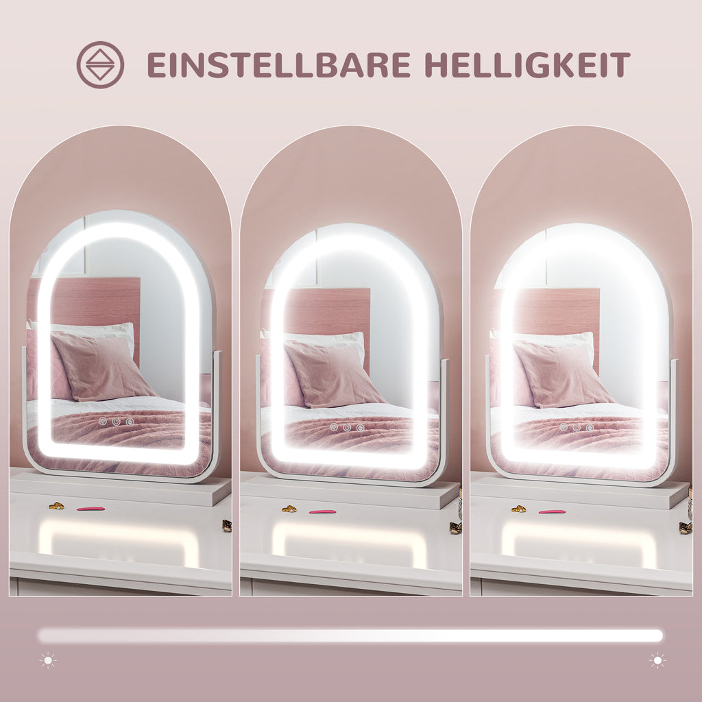 HOMCOM Kosmetikspiegel mit LED-Beleuchtung, 3 Lichttemperaturen, drehbar, Touch-Steuerung, Weiß