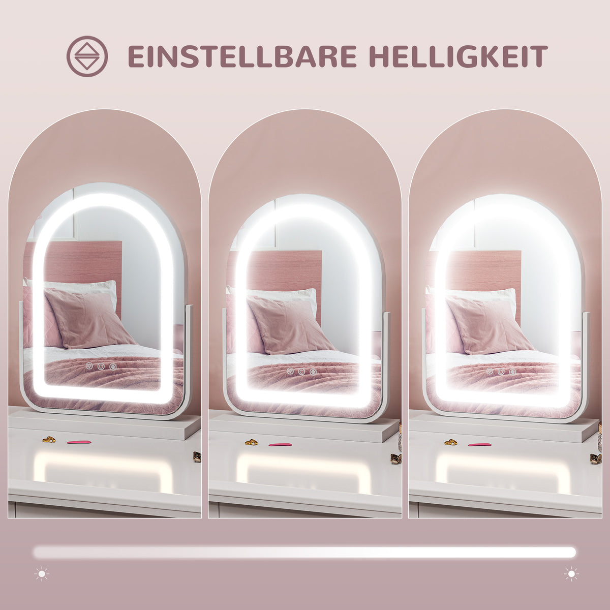 HOMCOM Kosmetikspiegel mit LED-Beleuchtung, 3 Lichttemperaturen, drehbar, Touch-Steuerung, Weiß