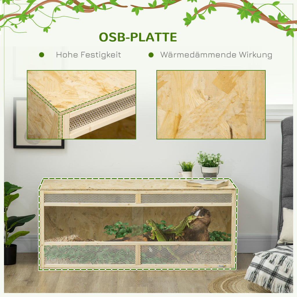 PawHut Terrarium für Reptilien/Amphibien, Glasschiebetüren, Lüftungsgitter, 120x50x50cm