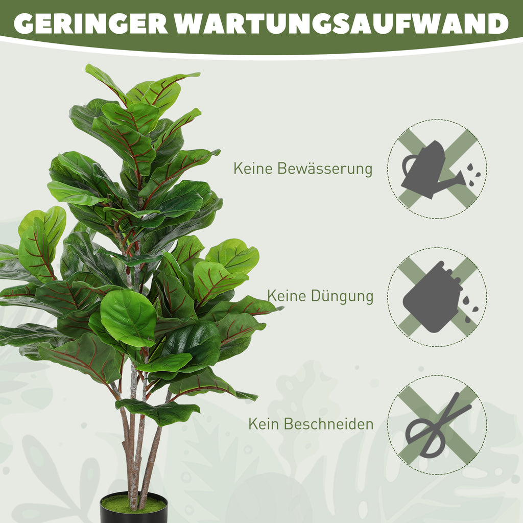 HOMCOM Künstliche Geigen-Feigenbaum 110cm Kunstpflanze, Plastik Künstliche Pflanzen im Topf, Dekoration Geschenk