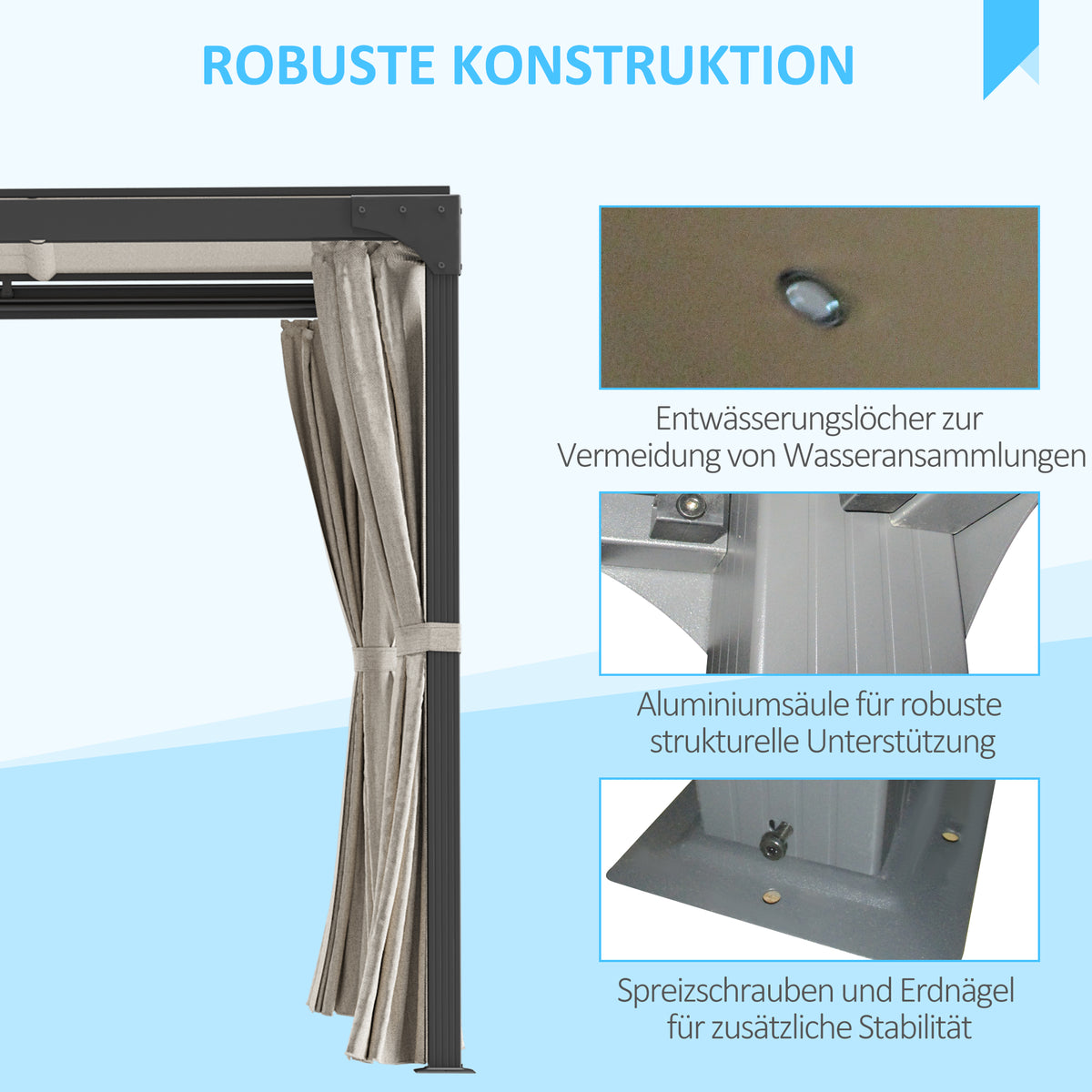 Outsunny Pavillon, ausziehbares Dach, Aluminium & Stahl, 295x295x220cm, Beige.
