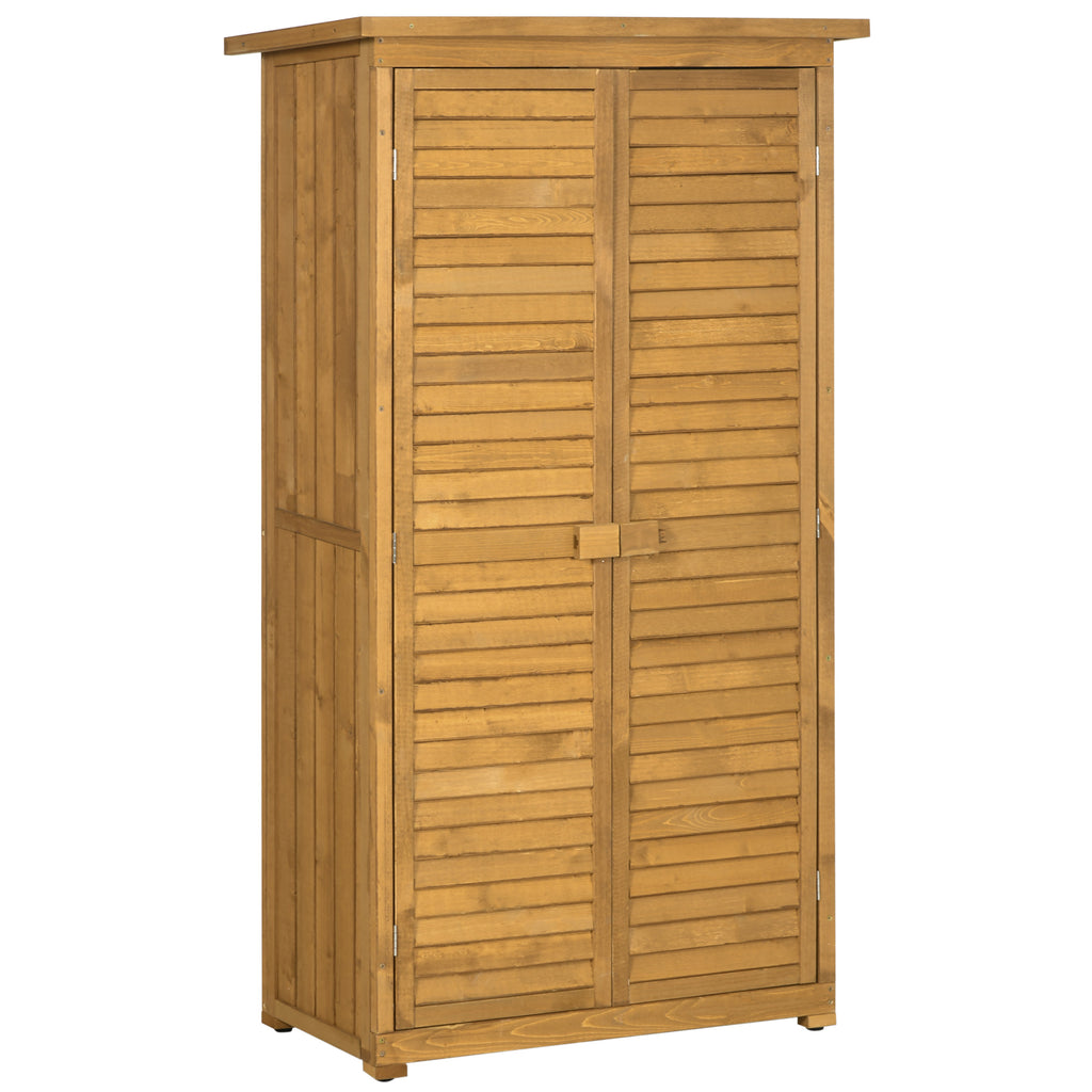 Outsunny Geräteschuppen mit Lamellentüren 3 Regale wetterbeständig 87 cm x 46,5 cm x 160 cm Tannenholz Braun