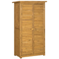 Outsunny Geräteschuppen mit Lamellentüren 3 Regale wetterbeständig 87 cm x 46,5 cm x 160 cm Tannenholz Braun
