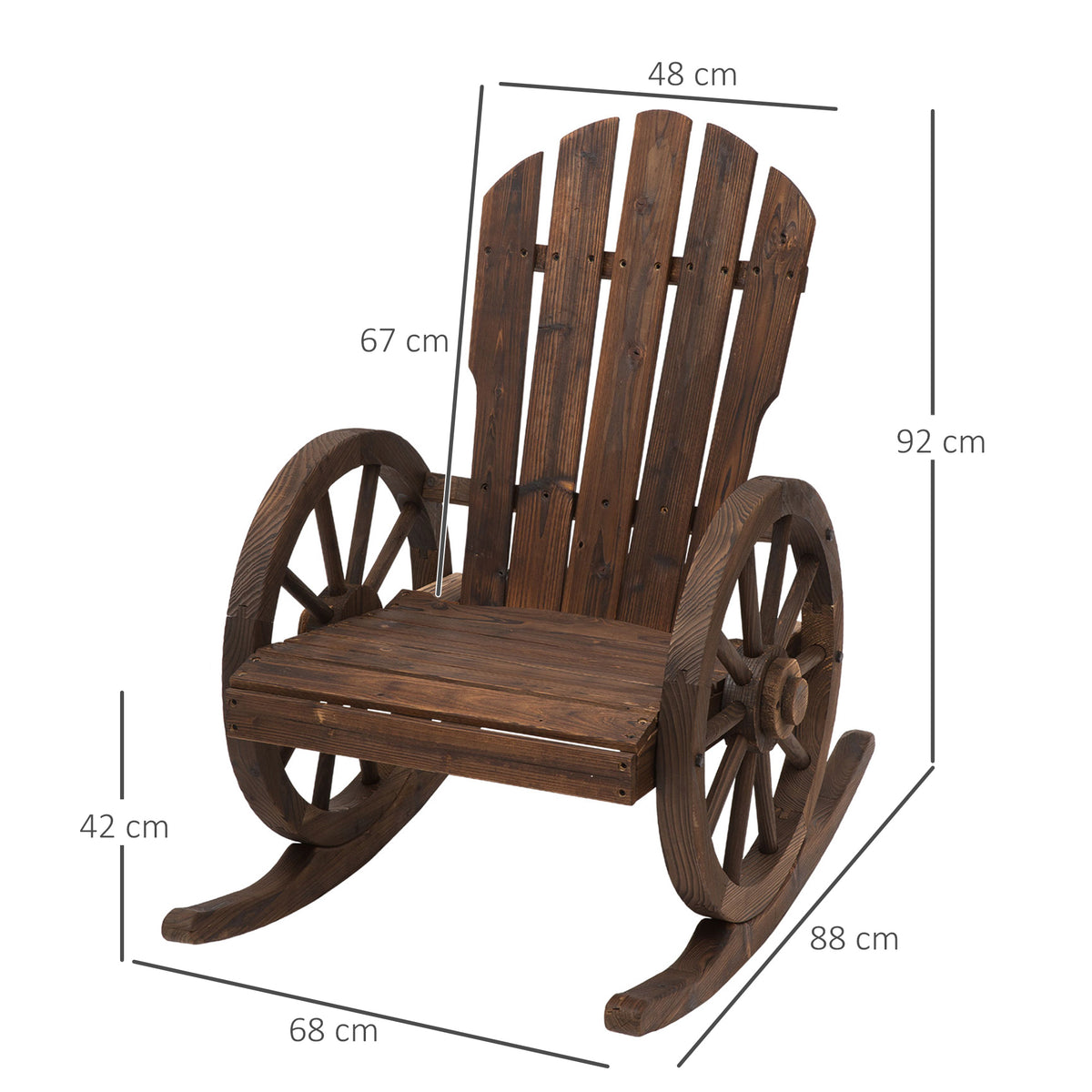 Outsunny Schaukelstuhl Rustikales Design Versiegeltes Massivholz  Wetterbeständig 68 cm x 88 cm x 92 cm