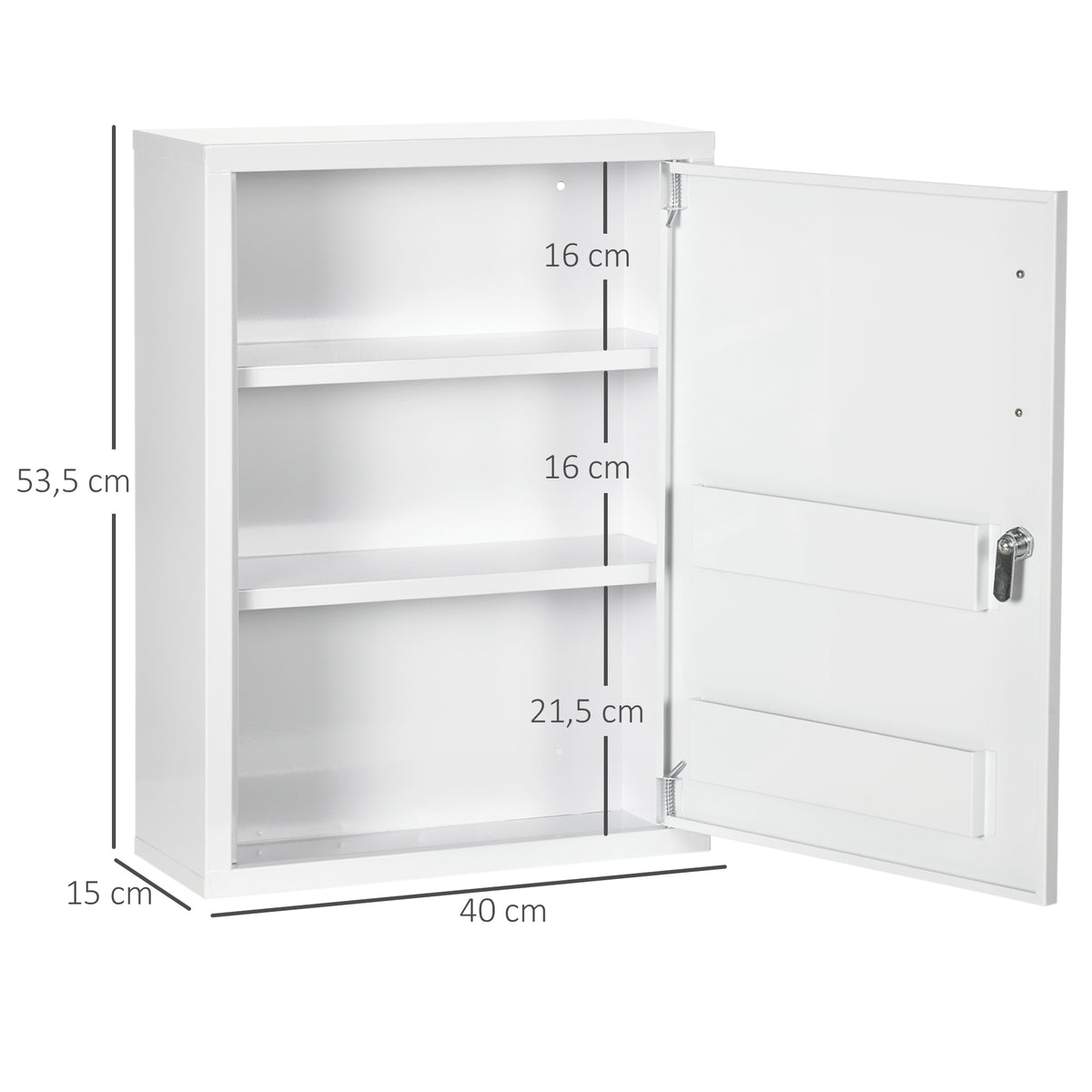 kleankin Medizinschrank 2 Regale 3 Ebenen mit abschließbarer Tür 2 Schlüssel 40 x 15 x 53,5 cm Weiß