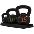 SPORTNOW Kettlebell Set, 3 Kugelhanteln 2,2kg/4,5kg/6,8kg, Kunststoffhülle, Schwarz