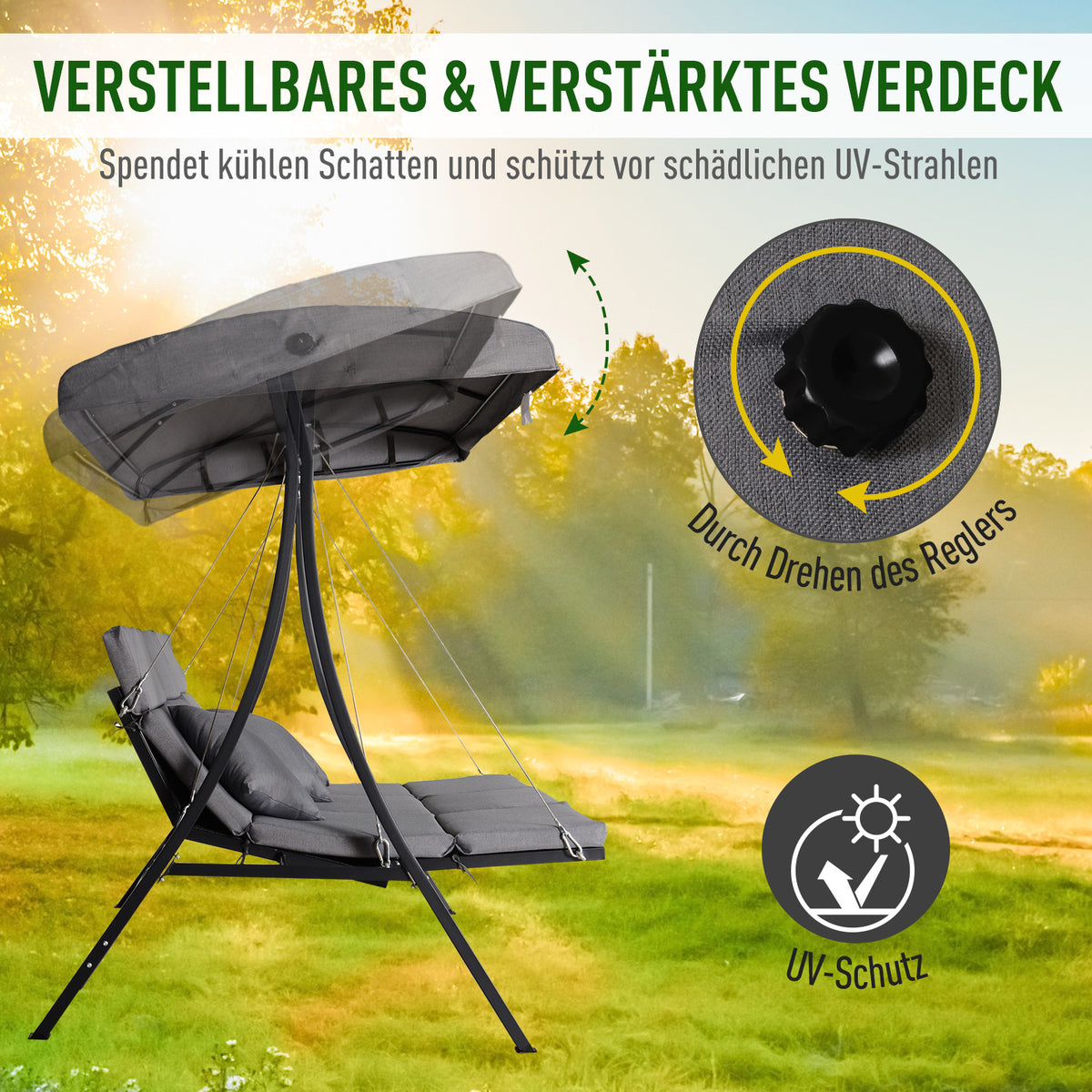 Outsunny Hollywoodschaukel 3-Sitzer-Hollywoodschaukel, inkl. Kissen, wetterbeständig, 200 cm x 115 cm x 168 cm, Grau