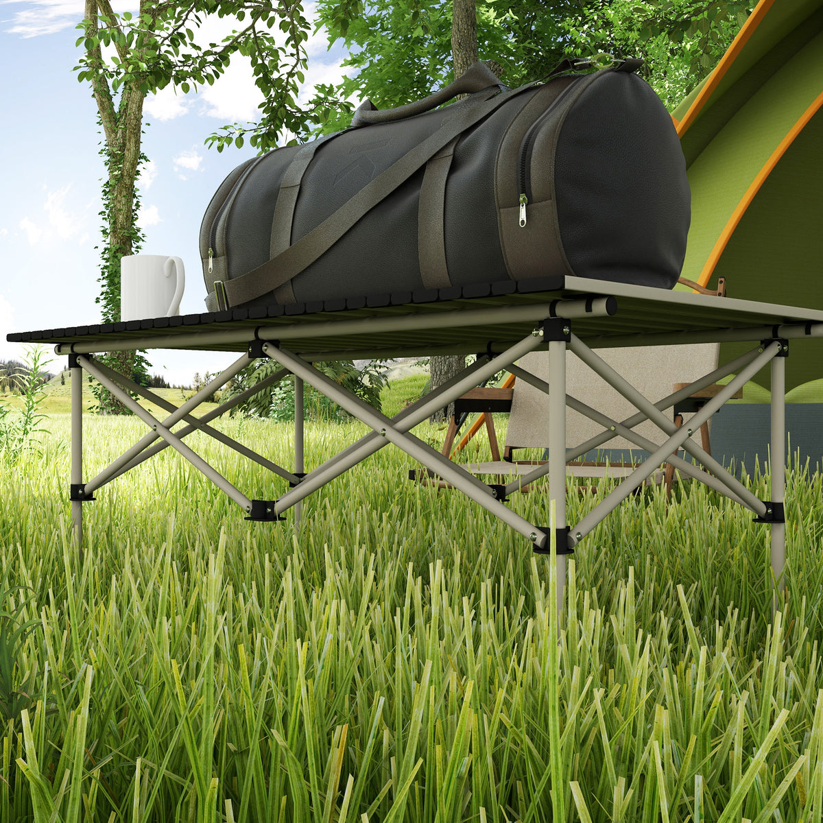 Outsunny Campingtisch Klapptisch mit Aufrollbare Tischplatte Gartentisch aus Aluminium 2 Personen 95 x 55cm Khaki