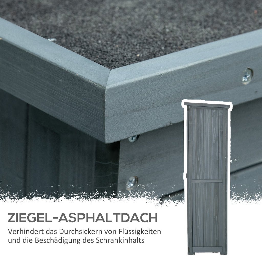 Outsunny Gartenschrank Holz Gerätehaus Geräteschuppen Geräteschrank Holzhütte Pultdach Bitumenpappe Lamellentüren Grau 87 x 46,5 x 160 cm