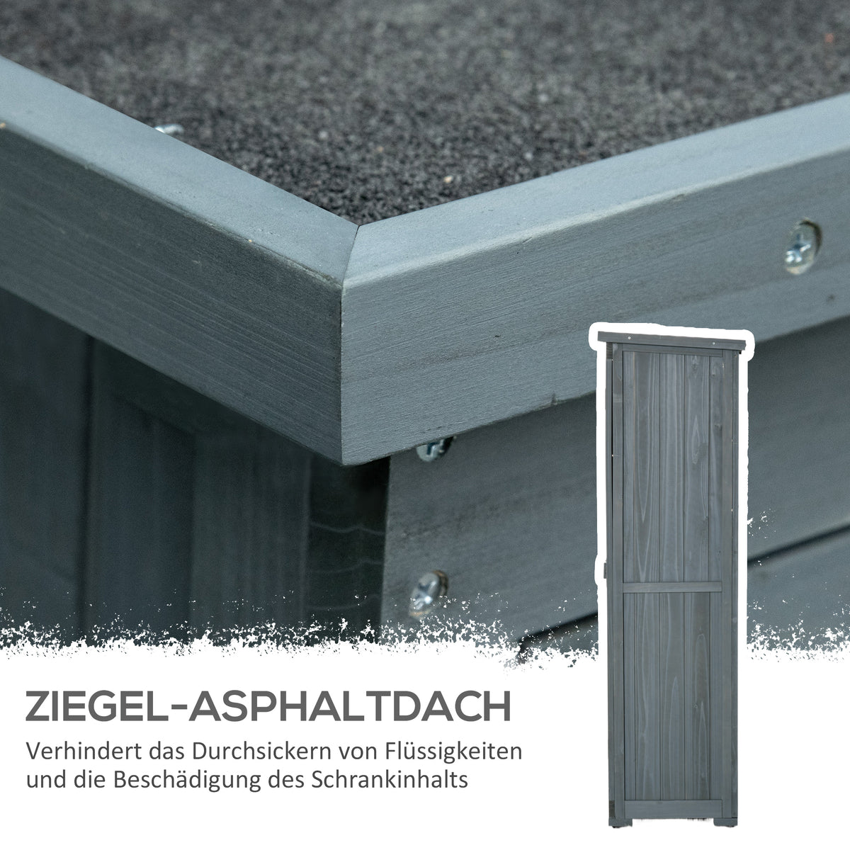Outsunny Gartenschrank Holz Gerätehaus Geräteschuppen Geräteschrank Holzhütte Pultdach Bitumenpappe Lamellentüren Grau 87 x 46,5 x 160 cm