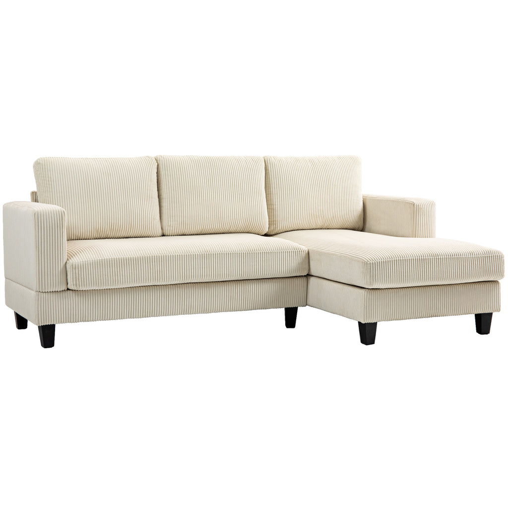 HOMCOM Ecksofa aus Rippvelours, 3-Sitzer Sofa mit Ottomane und dick gepolstertem Federkissen, Breite 214 cm, Beige