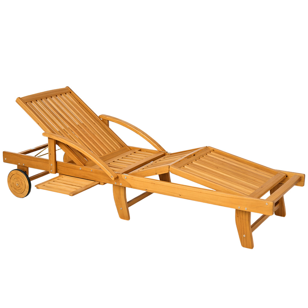 Outsunny Sonnenliege Holz klappbar Gartenliege mit Seitentisch, Rolle, 4-Fach verstellbare Rückenlehne Teak