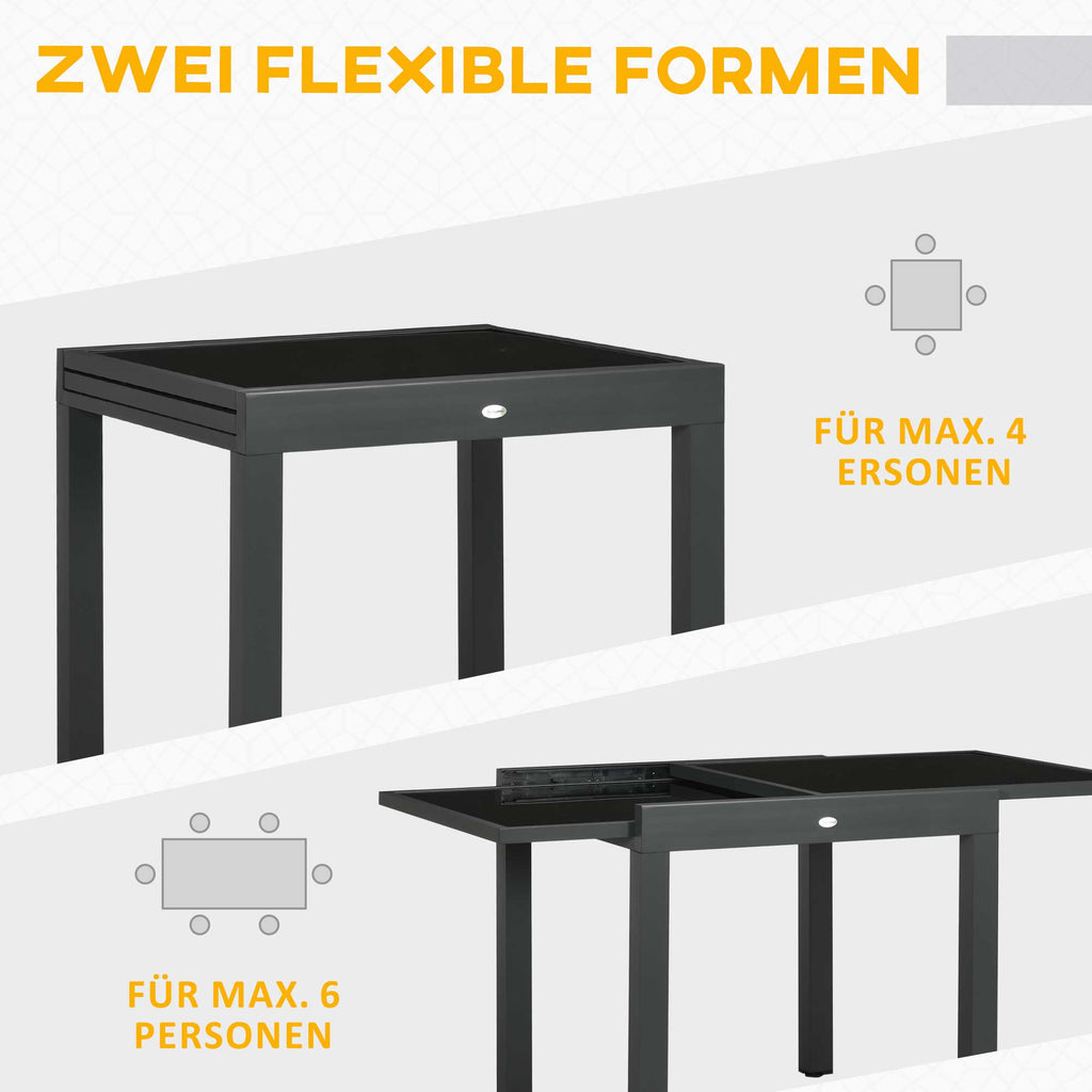 Outsunny Gartentisch Outdoor-Klapptisch Erweiterbarer Klapptisch, wetterbeständig, 160 cm × 80 cm × 75 cm, Schwarz