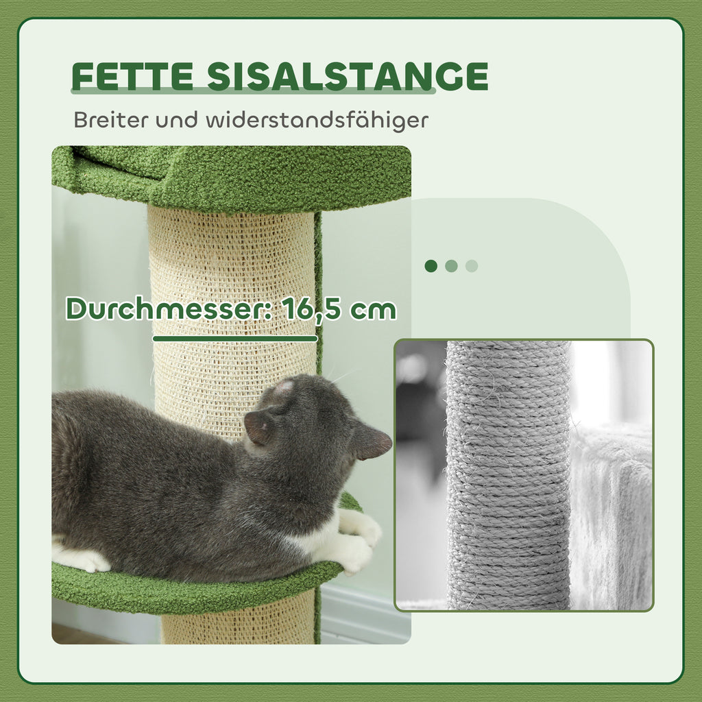 PawHut Katzenbaum  91cm Spielbaum mit Katzenbett, Plattform Lammwolle Grün