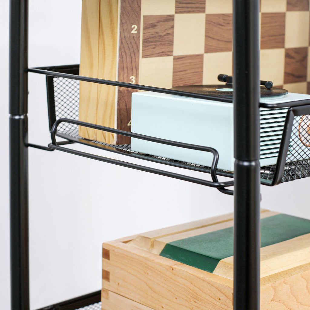 HOMCOM Küchenwagen mit 5 Drahtkörben, 4 Haken, 4 Rollen, 2 Griffe, Stahl/Kunststoff, 45x26,5x106 cm, Weiß