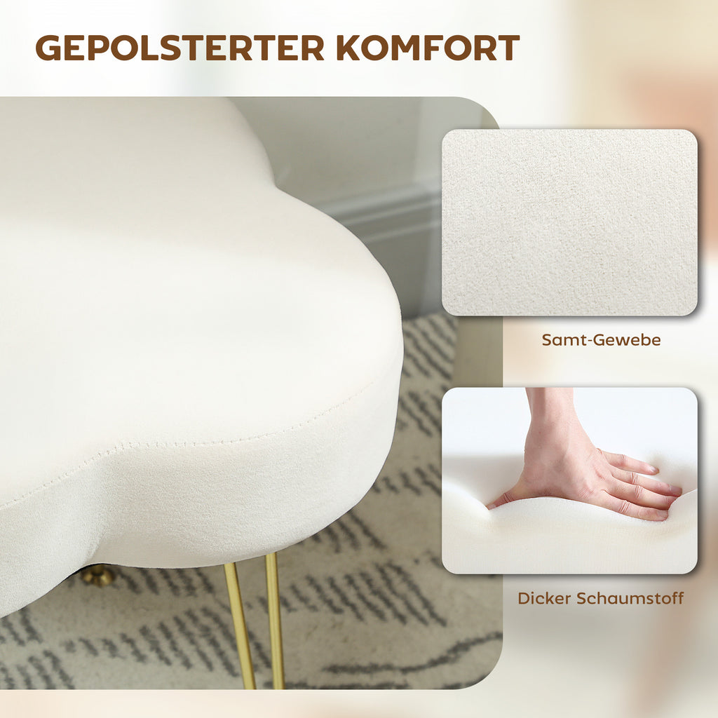 HOMCOM Sitzhocker, Polsterhocker in Kleeblattform, Stoffbezug, Stahlbeine, Cremeweiß