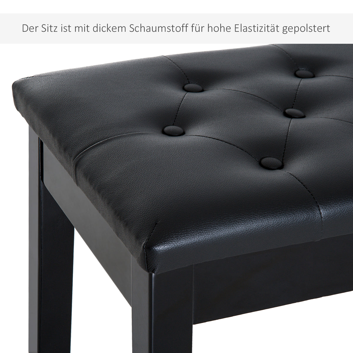 HOMCOM Klavierhocker, Klavierbank mit Verstecktem Stauraum, Klavierstuhl mit Kunstleder Kissen, Pianobank, Massivholz Keyboardbank für Piano, Keyboard, 76 x 36 x 50 cm, Schwarz