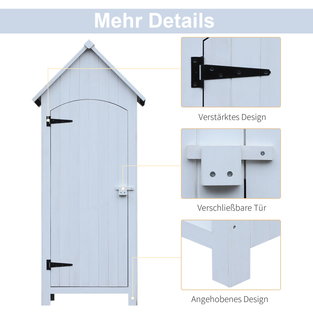 Outsunny Gartenschrank Holz  Gerätehaus Gartenhaus Geräteschuppen Geräteschrank Holzhütte Giebeldach Bitumenpappe Weiß 77,5 x 54,2 x 179,5 cm