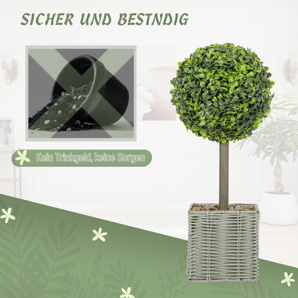 HOMCOM 2er-Set künstliche Pflanzen, UV-beständige Kunstbäume im Topf, für drinnen und draußen geeignet, Kunststoff, Zement, Grün