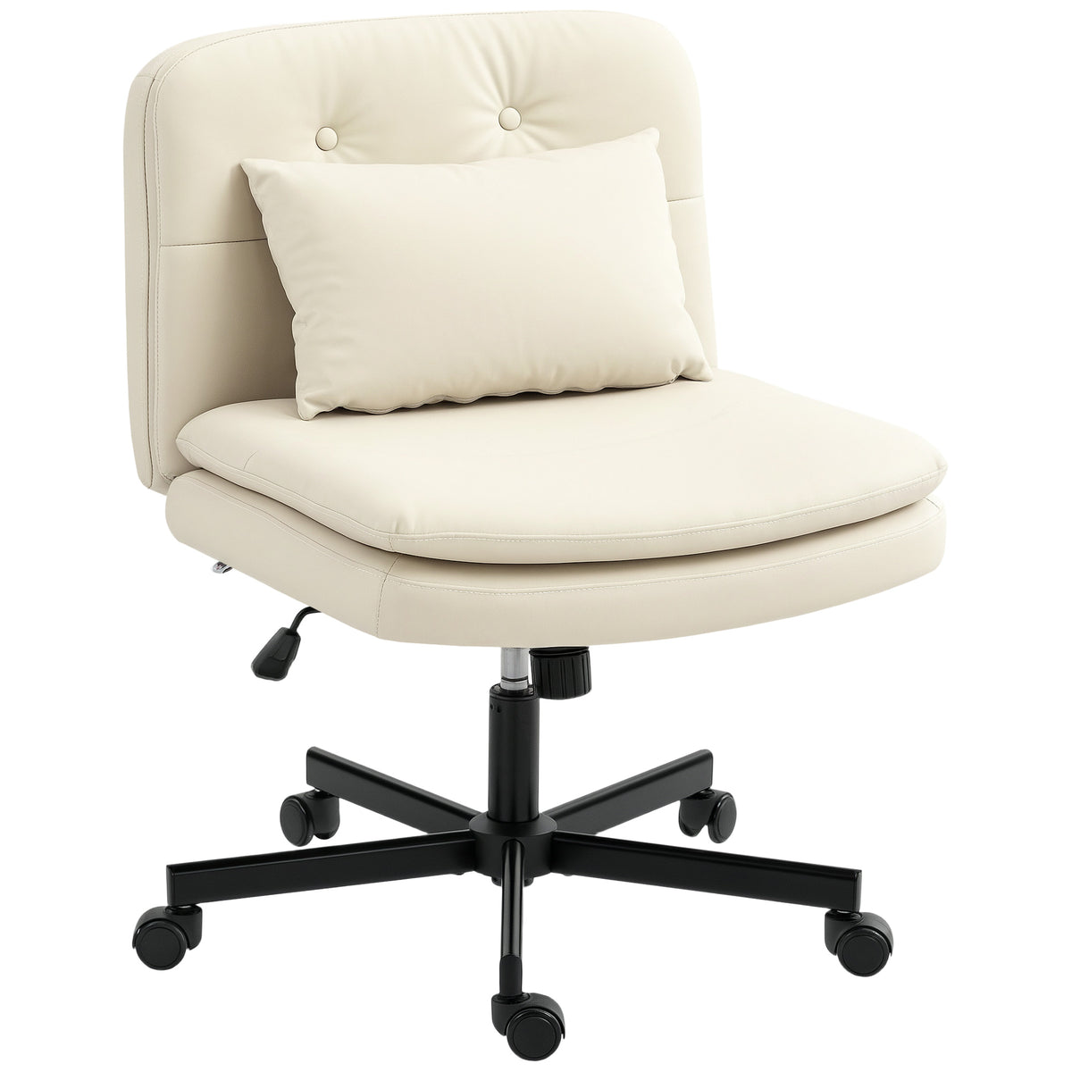 HOMCOM Armloser Bürostuhl mit Kunstleder-Bezug, Schreibtischstuhl mit Rollen, Extra-Kissen, höhenverstellbar, rollbar, Beige