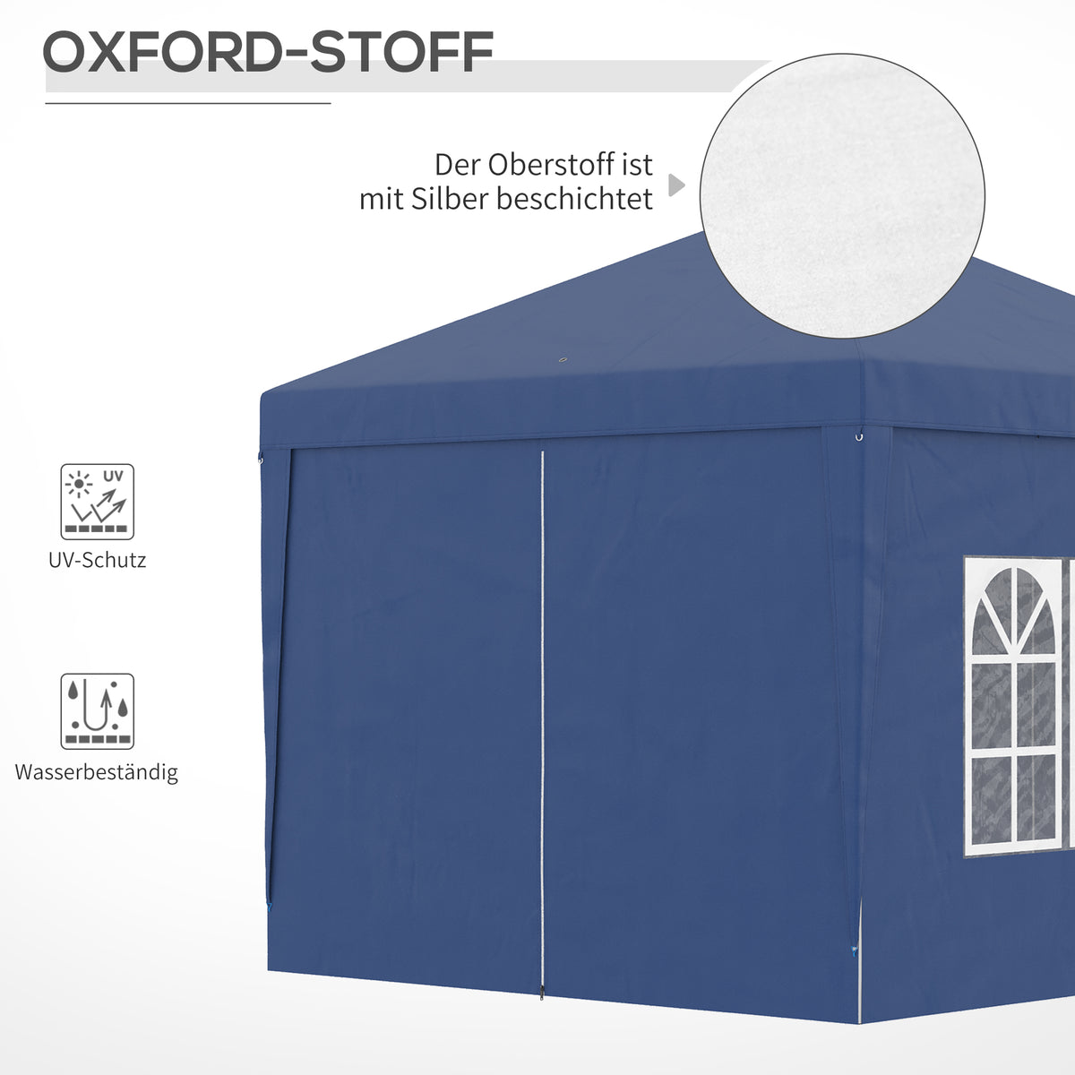 Outsunny 3 x 3 m Pavillon mit 4 Seitenwänden, Fenster, Festzelt mit UV-Schutz, Gartenzelt inkl. Tragetasche, Stahl, Blau