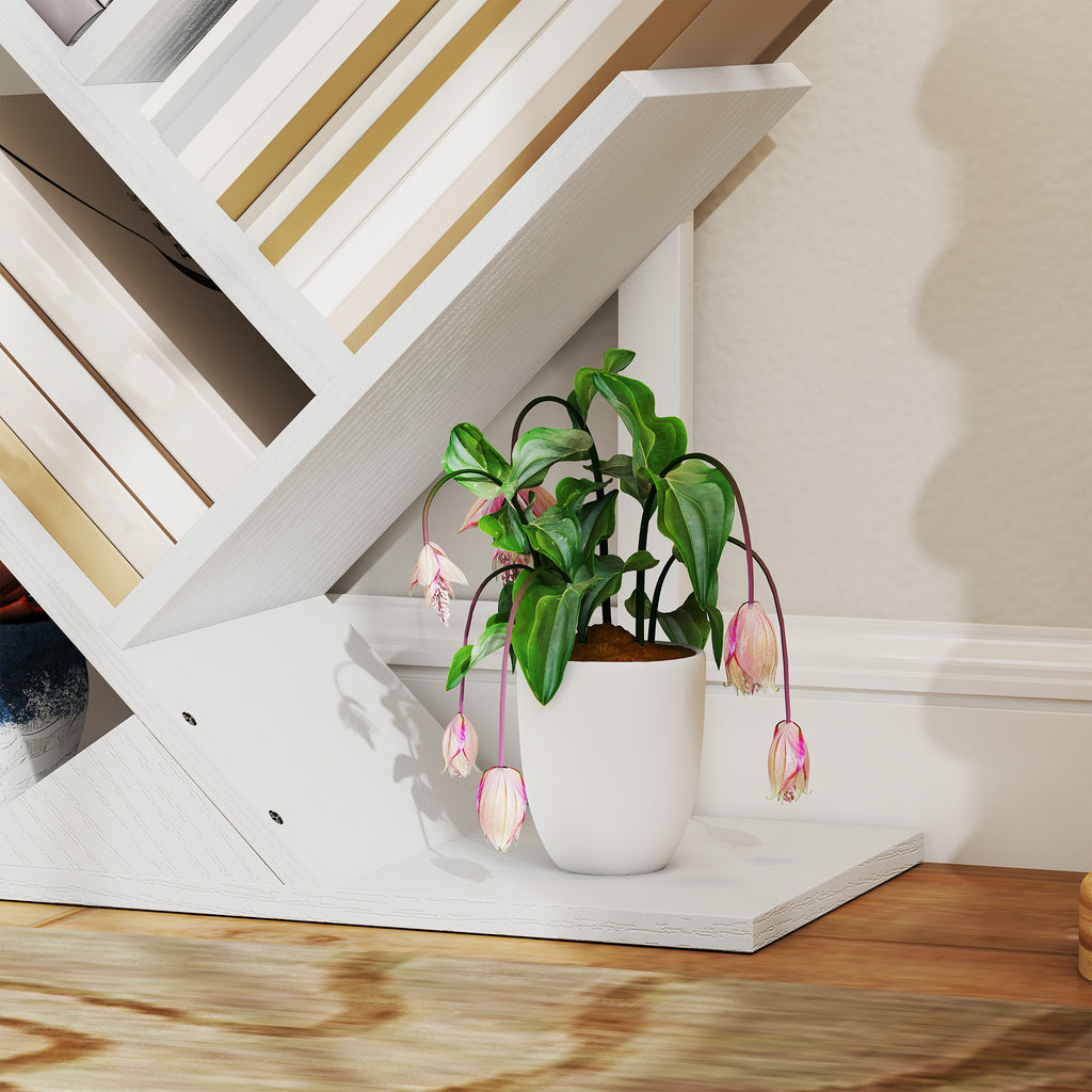 HOMCOM Baumförmiges Bücherregal mit 7 Regalen und kippsicherem System für Wohnzimmer Schlafzimmer 50x24x109 cm Weiß