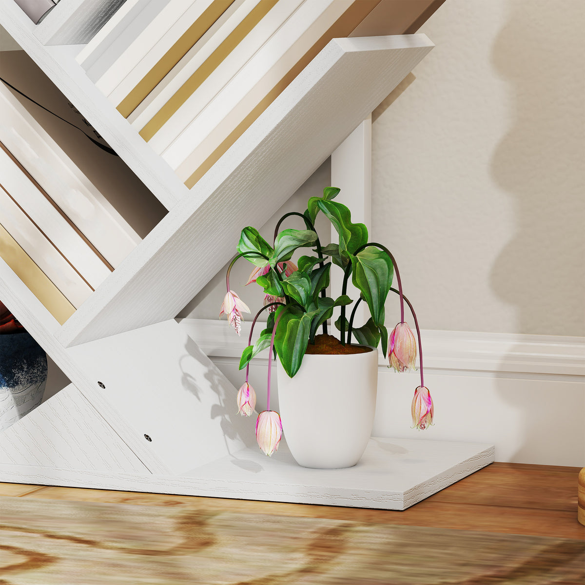 HOMCOM Baumförmiges Bücherregal mit 7 Regalen und kippsicherem System für Wohnzimmer Schlafzimmer 50x24x109 cm Weiß