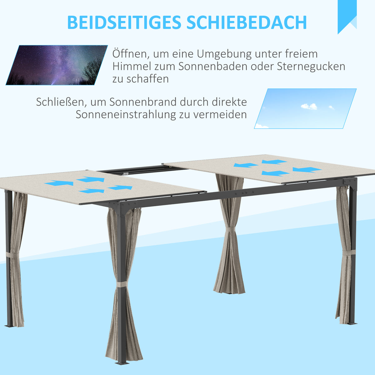 Outsunny Pavillon, ausziehbares Dach, Aluminium & Stahl, 295x295x220cm, Beige.