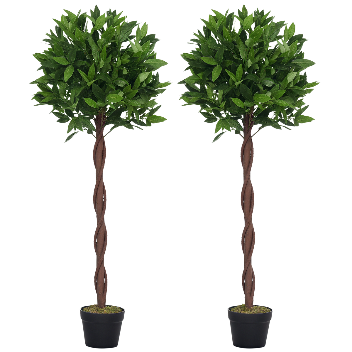 Outsunny 2er-Set Künstlicher Lorbeerbaum, 120 cm, Kunstpflanzen im Zementtopf, Kunststoff-Pflanzen für drinnen und draußen, Grün
