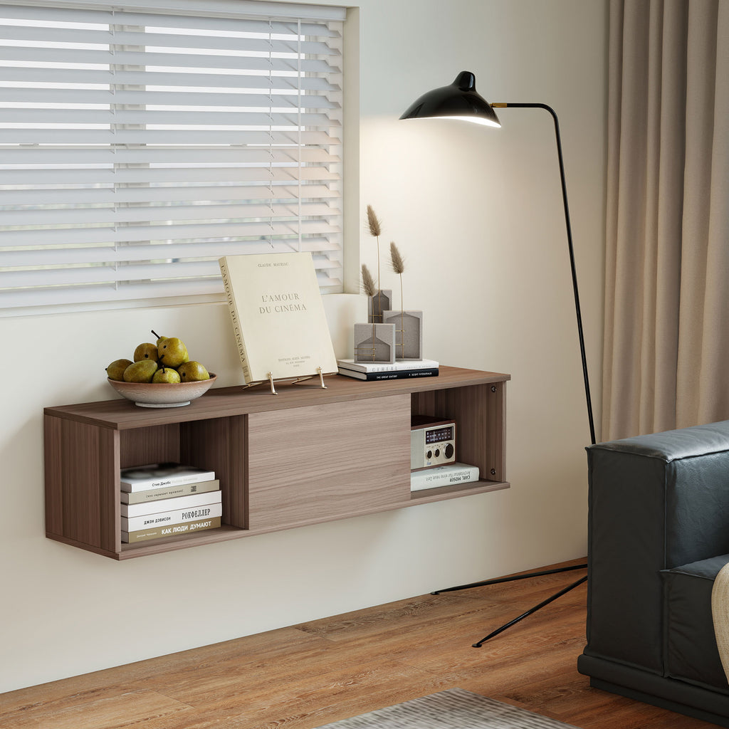 HOMCOM Wandschrank für das Badezimmer Badezimmerschrank zum Aufhängen mit 2 offenen Fächern und Klapptür 120x30x29,5 cm Braun
