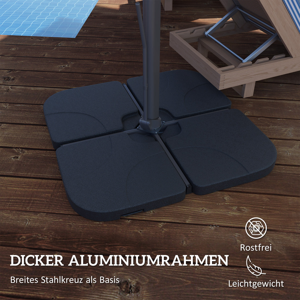 Outsunny Alu Ampelschirm 3 x 3 m 360° drehbar Sonnenschirm mit Kurbel Ständer Windschutz Hellgrau