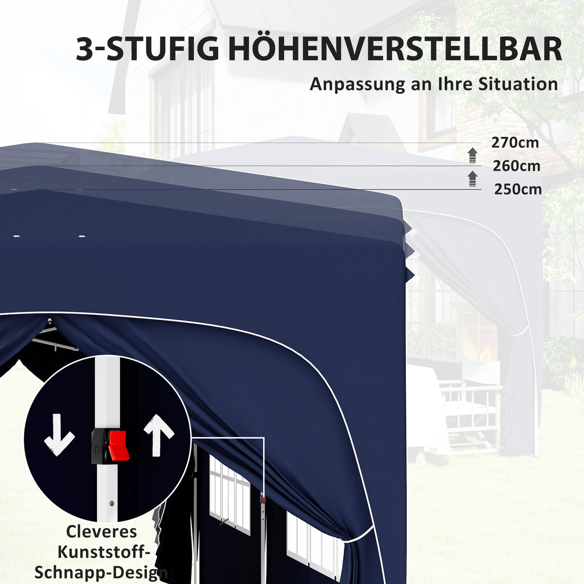 Outsunny 3 x 6 m Pop-up Pavillon mit Seitenwänden, UPF50+ höhenverstellbares Gartenzelt mit Tragetasche und Sandsäcken