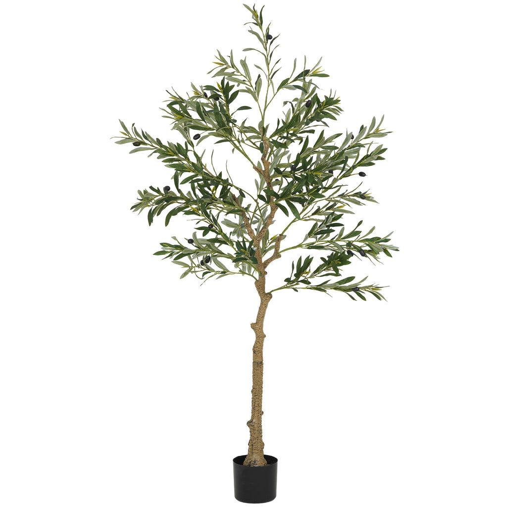 HOMCOM Kunstpflanze, Künstlicher Olivenbaum, 150 cm, 720 Blätter, 40 Oliven, stabiler Blumentopf, Dekorationspflanze, Grün
