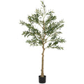 HOMCOM Kunstpflanze, Künstlicher Olivenbaum, 150 cm, 720 Blätter, 40 Oliven, stabiler Blumentopf, Dekorationspflanze, Grün