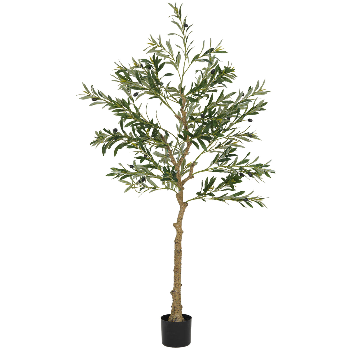 HOMCOM Kunstpflanze, Künstlicher Olivenbaum, 150 cm, 720 Blätter, 40 Oliven, stabiler Blumentopf, Dekorationspflanze, Grün