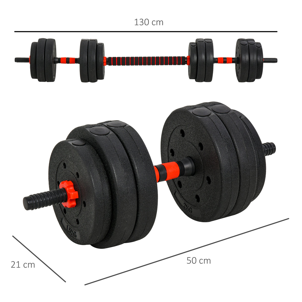 HOMCOM 2 in 1 Hanteln Set 25 kg verstellbare Kurzhantel & Langhantel professionell Dumbbell Krafttraining und Gewichtheben für Zuhause Fitness