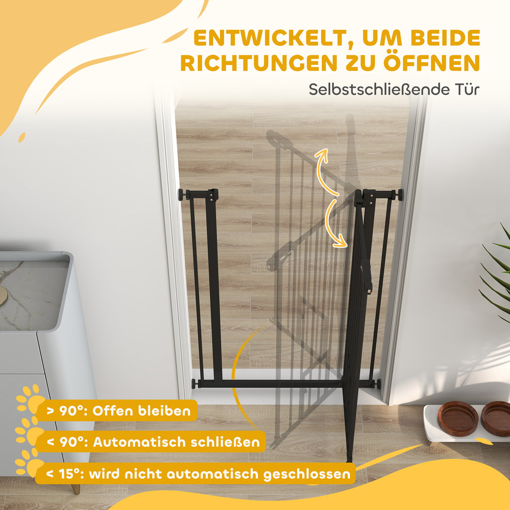 PawHut Hunde-Absperrgitter, doppelte Verriegelung, selbstschließende Tür, 104 cm hoch, Stahl, Schwarz