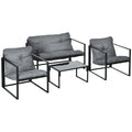 Outsunny Gartenmöbel-Set, 1 Glastisch, 2 Sessel. 1 Sofa, wetterbeständig,114 cm x 70 cm x 67 cm, Grau+Schwarz