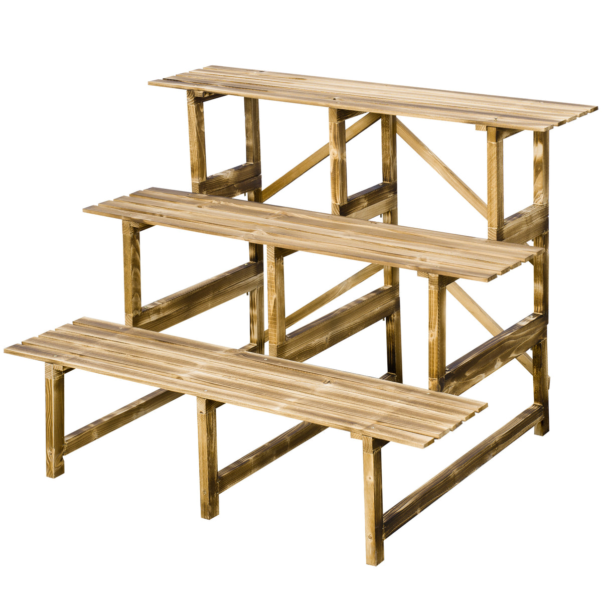 Outsunny Pflanzentreppe, Blumentreppe, Blumenregal, Pflanzregal, Blumenständer, 3 Stufen, Tannenholz, 100 x 80 x 78cm