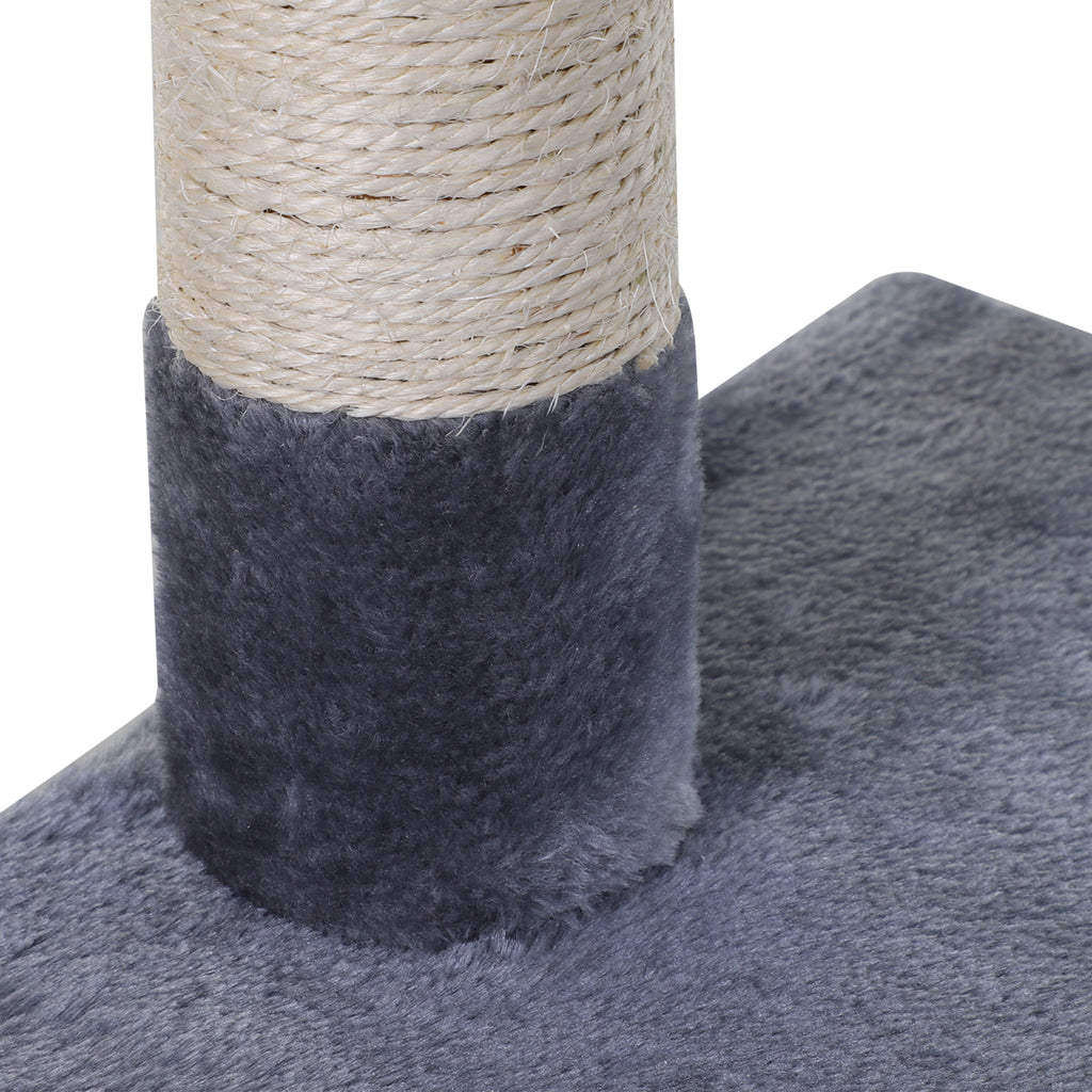 PawHut Kletterbaum Katzenbaum Kratzbaum mit Sisalsäule Plüsch-Hängematte Spanplatte Grau 50 x 36 x 70 cm