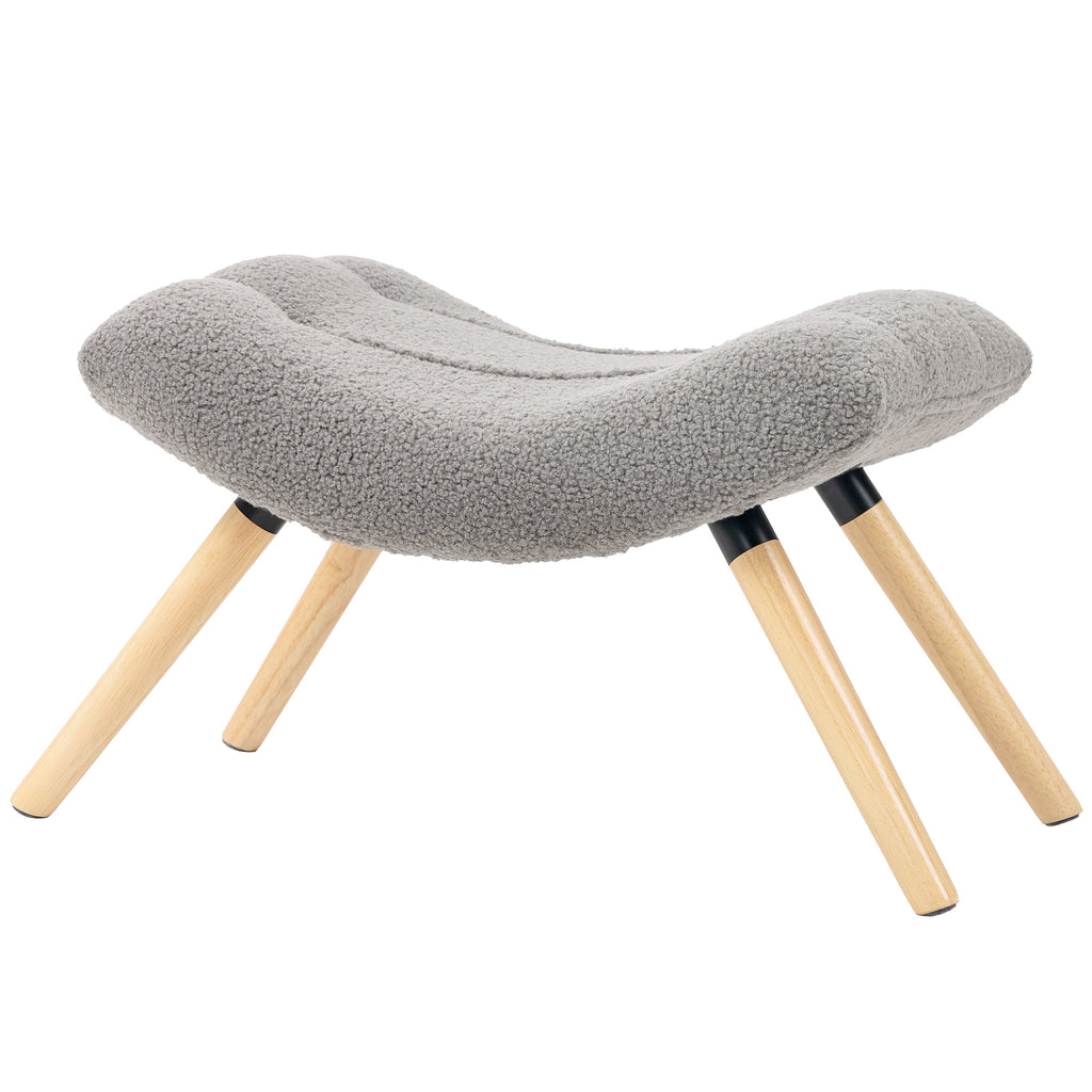 HOMCOM Moderner Fußhocker mit Fleece-Bezug und Holzbeinen, gepolstert, für Wohnzimmer, Schlafzimmer, Flur, Hellgrau