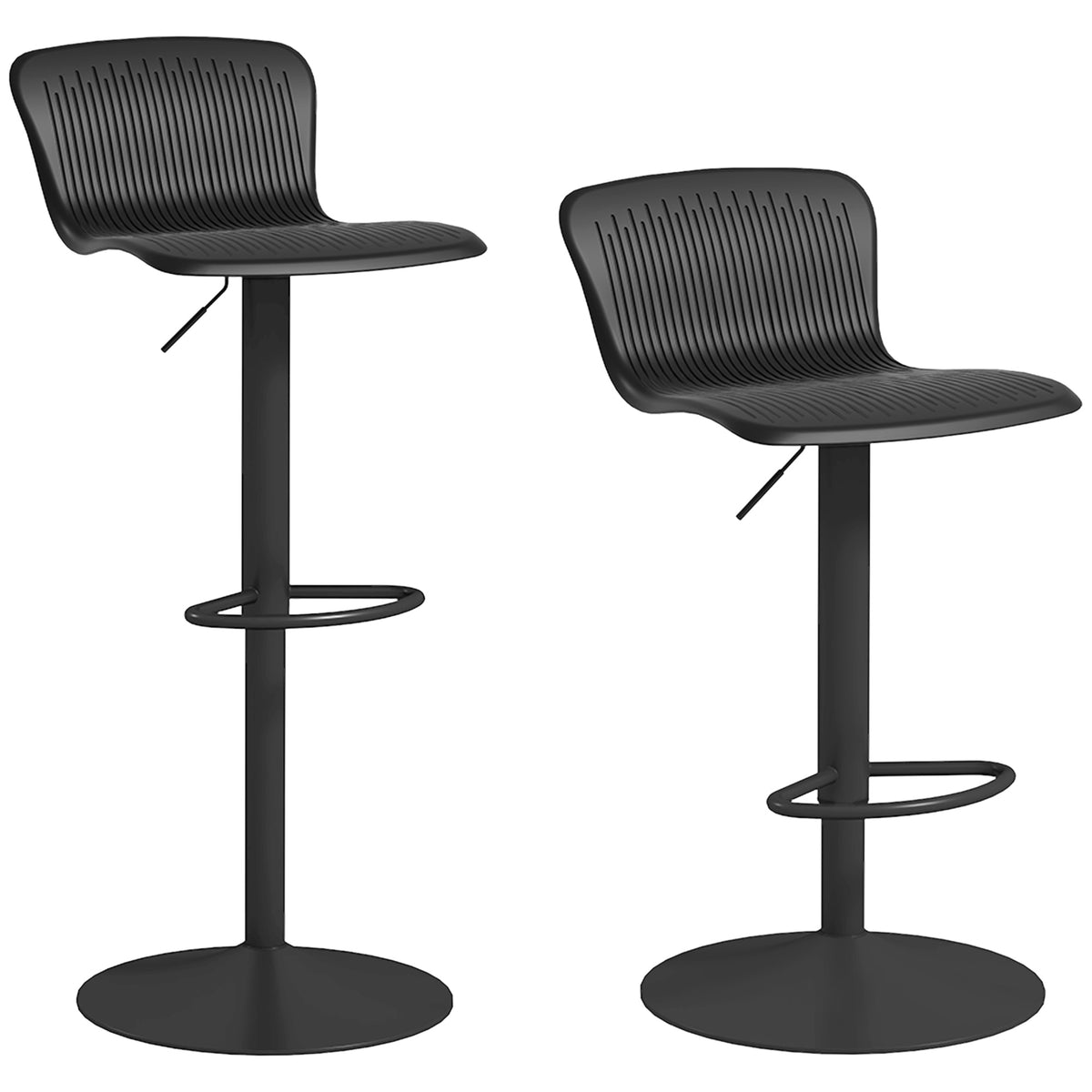 HOMCOM Set mit 2 Barhockern, höhenverstellbare Barhocker, Rückenlehne und Fußstütze, 38,5x40x76,5-97,5 cm, Schwarz